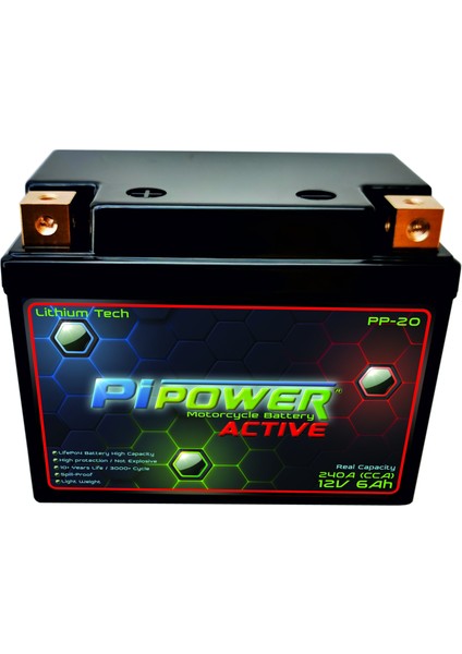 Pipower Active Compact 12V 6AH Lithium Lifepo4 Lityum Motosiklet Aküsü