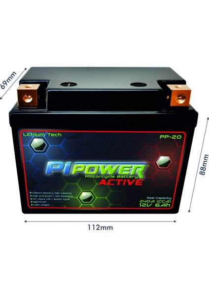 Pipower Active Compact 12V 6AH Lithium Lifepo4 Lityum Motosiklet Aküsü