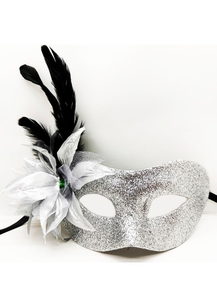 Metalize Sim Görünümlü Parlak Tüylü Parti Maskesi 22X19 cm