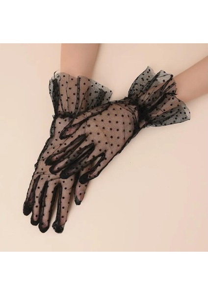 Kısa Boy Güpürlü Siyah Puantiyeli Tül Eldiven Siyah Renk fiyatları