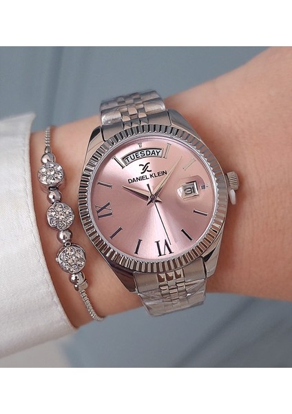 Yeni Model Jübile Bilezik Takvimli Açık Pembe Kadranlı Kadın Kol Saati, Taşlı Bileklik Hediyeli