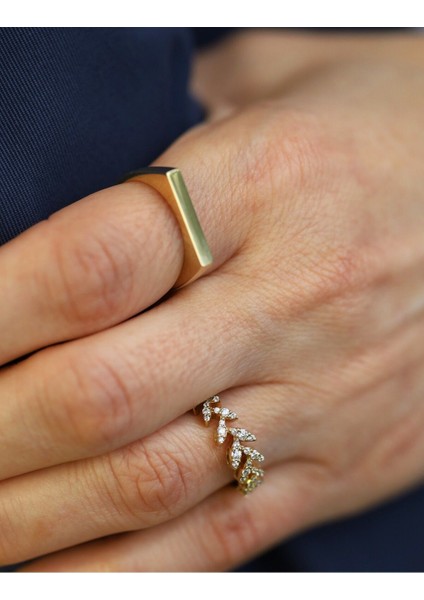 14 Ayar Altın Taşlı Yaprak Yüzük modelleri