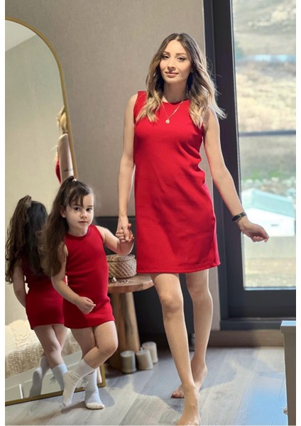 Yazlık Anne Kız Çocuk Elbise Yeni Sezon 1-10 Yaş Kırmızı fiyatları