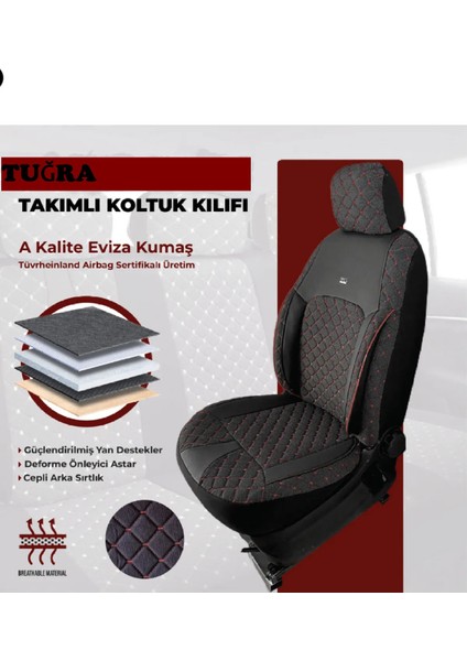 Kia Schuma 2 2001-2004 Uyumlu Tugraserisi Araba Koltuk Kılıfı Takımı Pamuklu Deri Detay