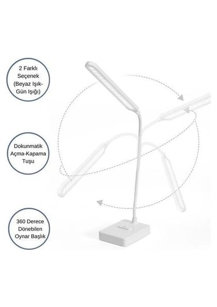 Buffer Ince Uzun Usbli Dokunmatik 3 Kademeli 360 Derece Özel Göz Korumalı LED Lityum Masa Lambası