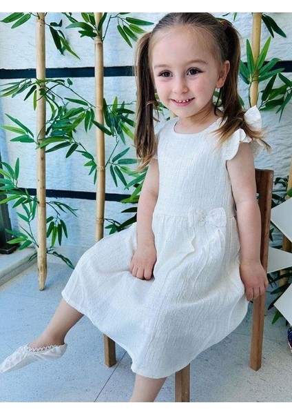 Kız Çocuk Pamuklu Fiyonklu Elbise
