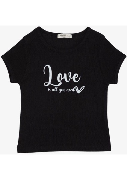 Kız Çocuk Pamuklu Love Yazılı T-Shirt