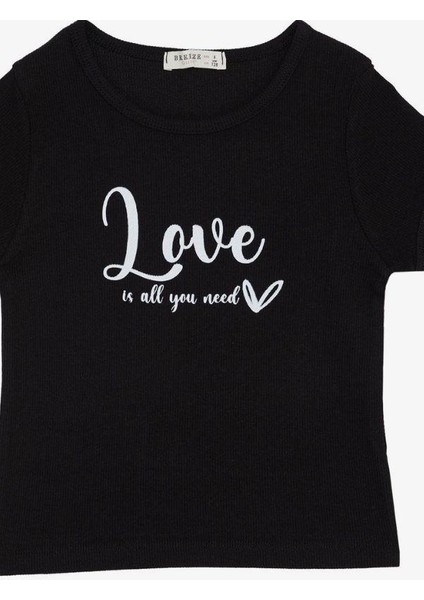 Kız Çocuk Pamuklu Love Yazılı T-Shirt