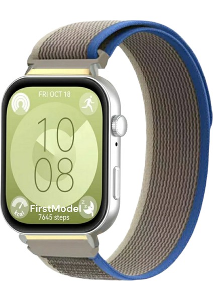 Huawei Watch Fit 3,4,4 Pro Uyumlu Trail Loop Cırtlı Bant Kordon Pim Çevirici Aparatı ile Akıllı Pimli Gri Mavi