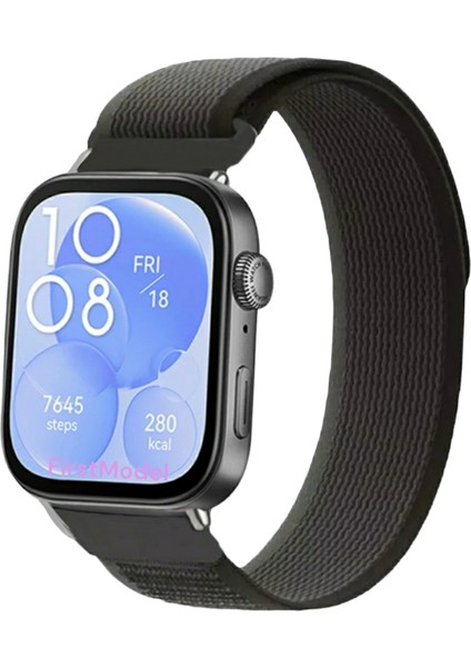 Huawei Watch Fit 3,4,4 Pro Uyumlu Trail Loop Cırtlı Bant Kordon Pim Çevirici Aparatı ile Akıllı Pimli Gri Siyah