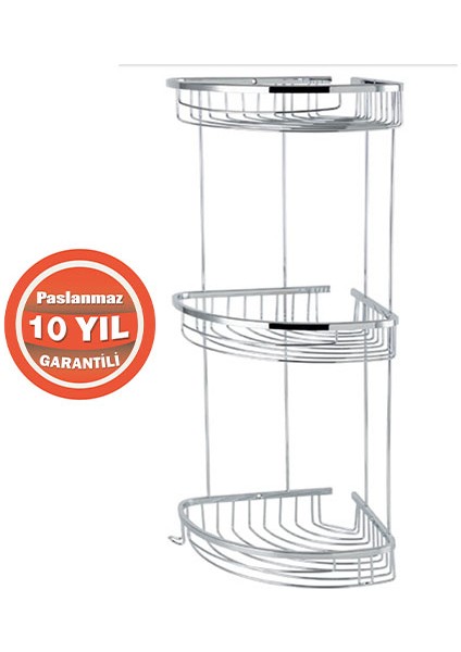 Paslanmaz Pirinç 3'lü Destina 22 x 22 cm Şampuanlık Banyo Rafı