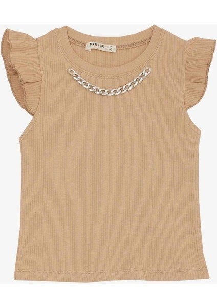 Kız Çocuk Kolları Fırfırlı Zincirli Kaşkorse T-Shirt
