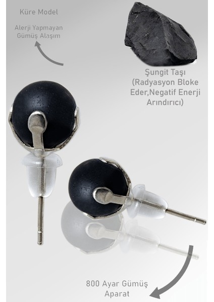 Sertifikalı Gerçek Shungite - Şungit Taşı Nokta Doğal Taş Küpe