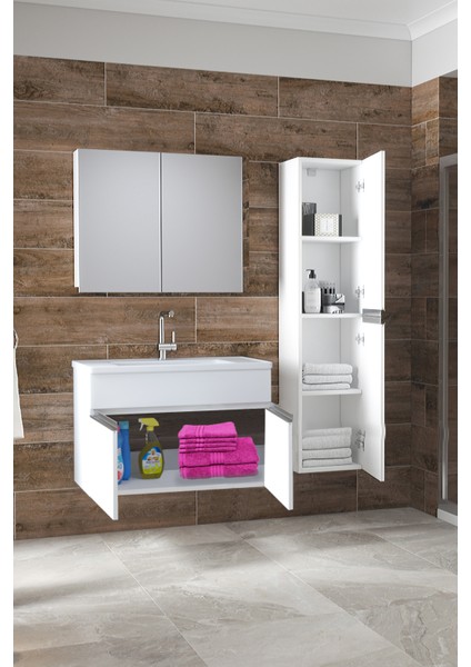 Esen Beyaz (65+35) 100 cm Ayna Dolaplı Boy Dolaplı Mdf Lüx Banyo Takımı
