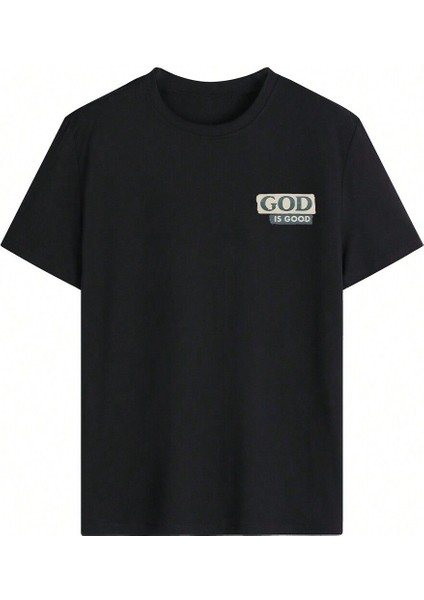 God Is Good T-Shirt Siyah Baskılı Oversize Bisiklet Yaka Kısa Kol