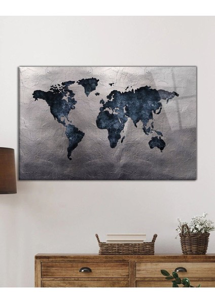 Miyrem Glasses Collection -A1^# Gri Eskitme Dünya Haritası Cam Tablo fiyatları