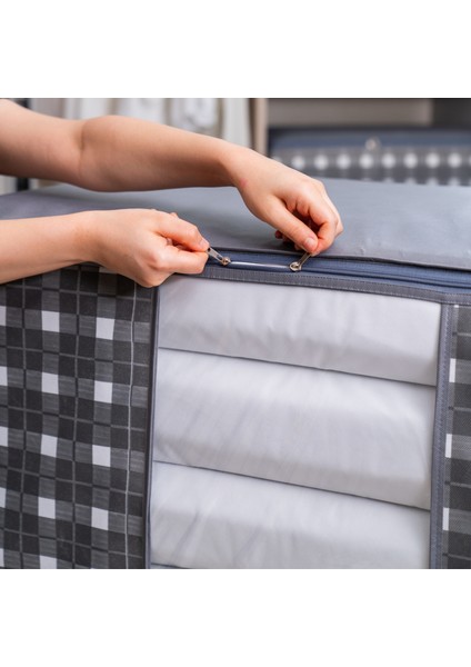 Mega Boy Pencereli Kare Desenli Ekose Gri Yastık Yorgan Düzenleyici Hurç 90X50X50 cm fiyatları