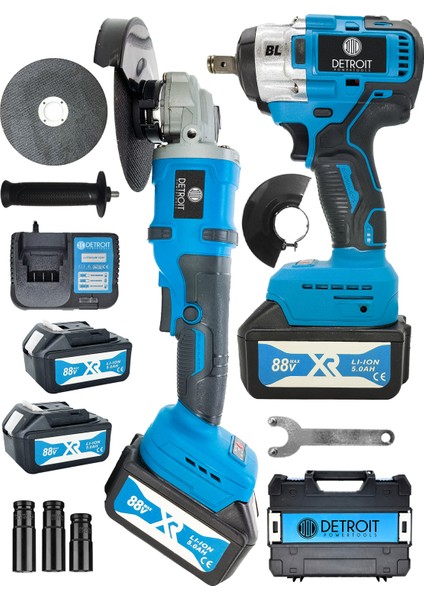 Usa Powertools Ultra 2 Li Set Şarjlı Taşlama Şarjlı Somun Sıkma Sökme 88 V Setli -Mavi