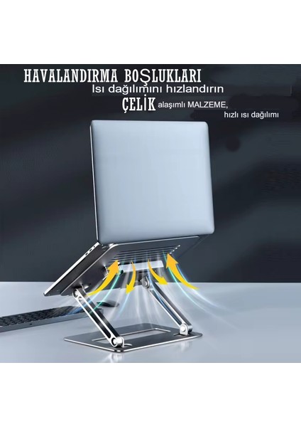 Çelik Düz Model Katlanır Laptop Standı Dizüstü Bilgisayar Tablet Yükseltici Telefon Tutucu Stand