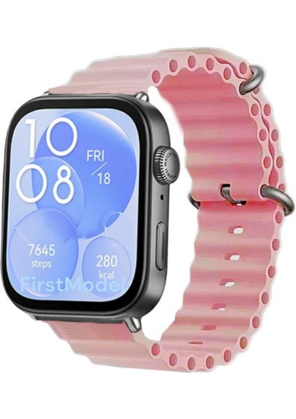 Huawei Watch Fit 3,4,4 Pro Uyumlu Ocean Silikon Kordon Pim Çevirici Aparatı ile Akıllı Pimli Pembe
