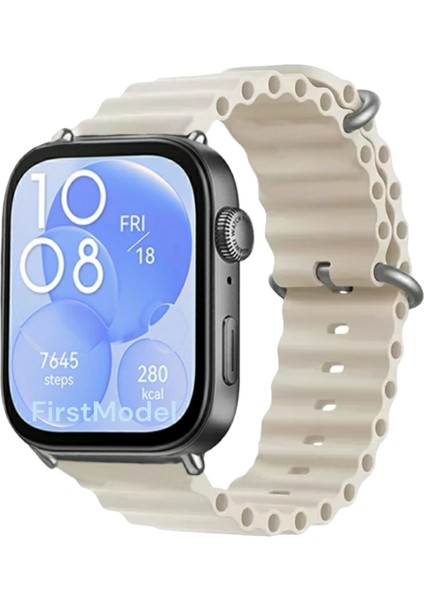 Huawei Watch Fit 3,4,4 Pro Uyumlu Ocean Silikon Kordon Pim Çevirici Aparatı ile Birlikte Bej