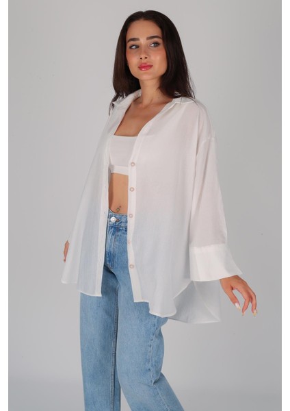 Kadın Beyaz Oversize Gömlek