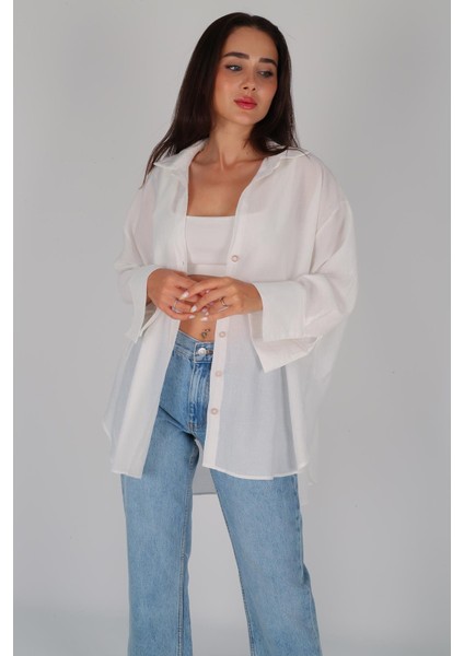 Kadın Beyaz Oversize Gömlek modelleri