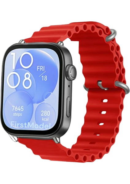 Huawei Watch Fit 3,4,4 Pro Uyumlu Ocean Silikon Kordon Pim Çevirici Aparatı ile Birlikte Kırmızı