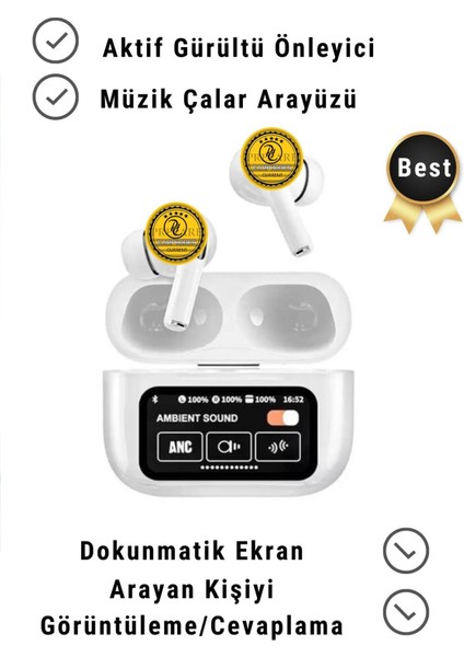 Anc/enc Özellikli Arama Yanıtlama Müzik Çalar Arayüzlü Bluetooth Dokunmatik OLED Ekran 5.4 Kulaklık