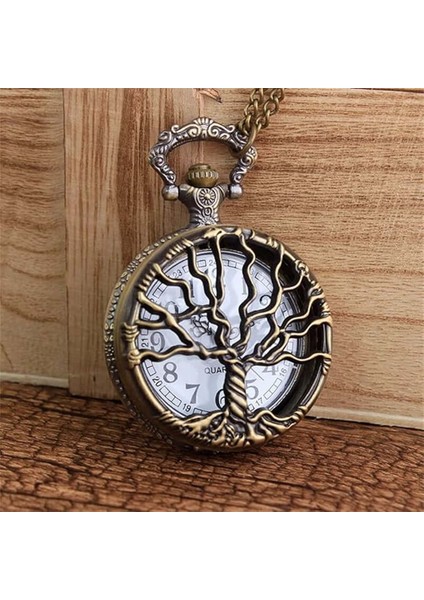 Kişiye Özel Hayat Ağacı Tasarımlı Retro Quartz Zincirli Köstekli Cep Saati