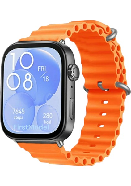 Huawei Watch Fit 3,4,4 Pro Uyumlu Ocean Silikon Kordon Pim Çevirici Aparatı ile Birlikte Turuncu
