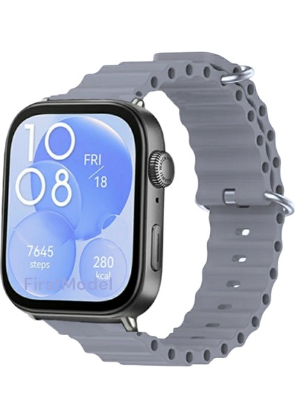 Huawei Watch Fit 3,4,4 Pro Uyumlu Ocean Silikon Kordon Pim Çevirici Aparatı ile Birlikte Koyu Gri