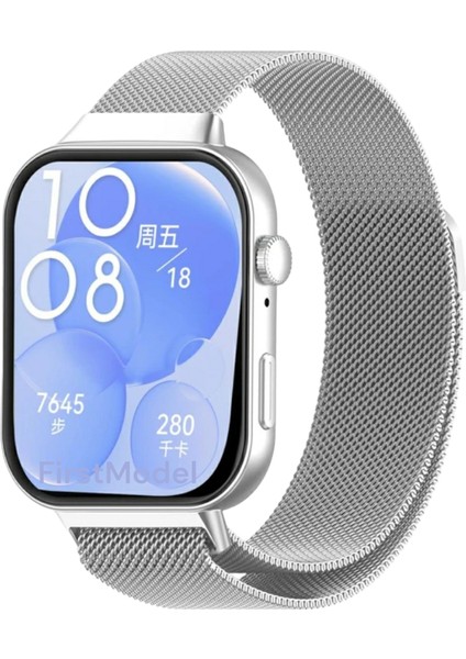 Huawei Watch Fit 3 Uyumlu Milanes Loop Mıktatıslı Hasır Metal Kordon Direkt Takmalı Model Gümüş