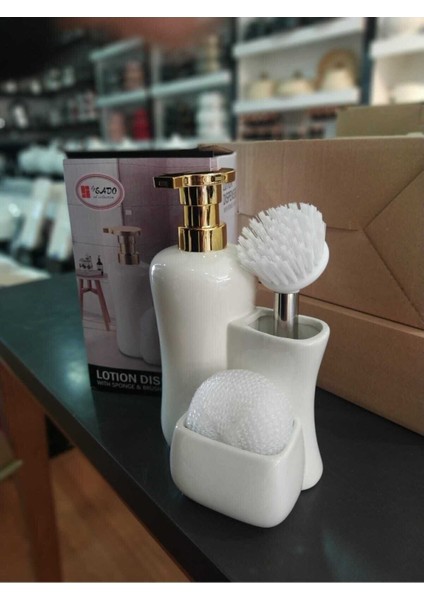 Beyaz Lotıon Dıspenser Wıth Sponge & Brush Fırçalı Sıvı Sabunluk Porselen modelleri
