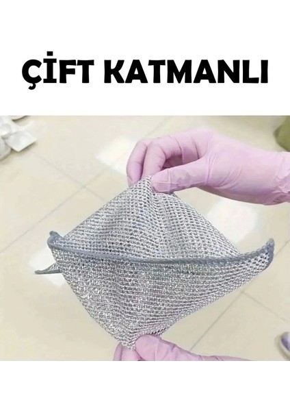 3 Adet Çift Katlı Inox Tel Bulaşık Bezi Çok Amaçlı Temizlik ve Ovalama Bezi modelleri