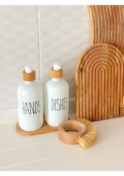 Beyaz 2'li Beyaz Renk Bambu Altlıklı Cam Sabunluk Seti / Hands Dishes Cam modelleri