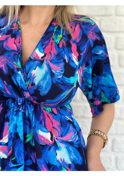 Kadın Çiçek Desenli Renkli Viskon Kumaş Yırtmaçlı Elbise fırsatları