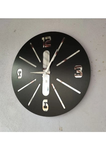 Modern Siyah Renk Hediyelik Ahşap Aynalı Dekoratif Farklı Desenli Duvar Saati 50CM Ahşap Siyah 50 x fiyatları