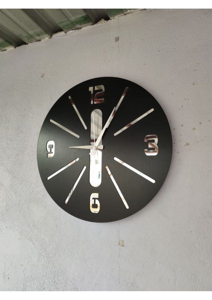 Modern Siyah Renk Hediyelik Ahşap Aynalı Dekoratif Farklı Desenli Duvar Saati 50CM Ahşap Siyah 50 x modelleri
