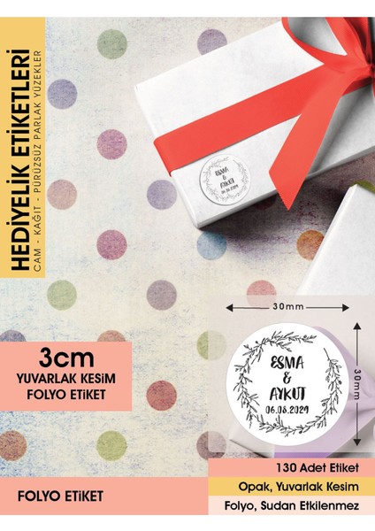 Çelenk Çiçek Motifli Etiket Modeli Ürünlerinize Özel 3 cm - 130 Adet Folyo Sticker