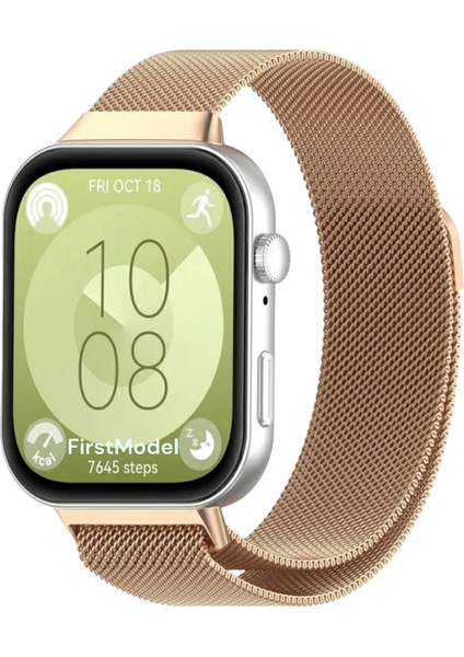 Huawei Watch Fit 3,4,4 Pro Uyumlu Milanes Loop Mıktatıslı Hasır Metal Kordon Direkt Takmalı Model Rose Gold