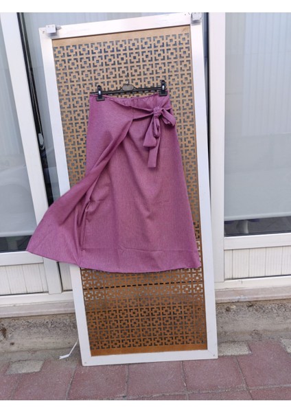 Keten Bağlamalı Etek Pembe - Xl
