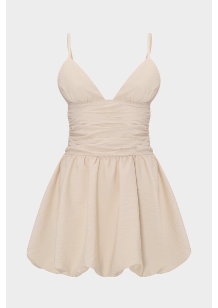 Askılı Beli Drape Detaylı Mini Kadın Balon Elbise