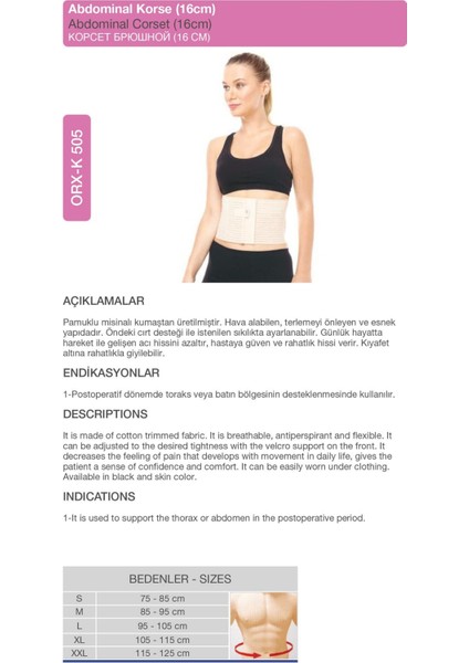 Abdominal Medikal Korse 16 Cm. Beden Xxl fiyatları