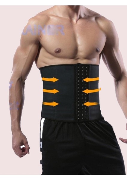 Orta Tvigoso Model Sırt ve Bel Korsesi 4 Aşamalı (Kademeli) Sporcu Latex Korse Siyah Renk Tekli Sli