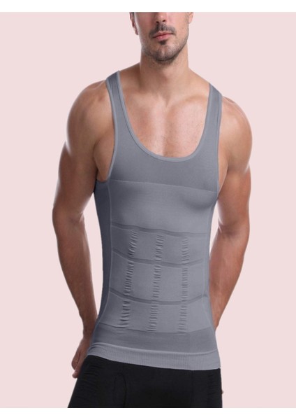 1'li Toscana Model Spor Korse Atlet Yağ Eriten Karın Kası Çıkaran Atlet Korse Gri Renk Sıkılaştırıc