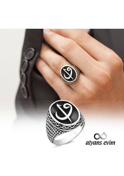 Oval Elif Vav Harfli 925 Gümüş Erkek Yüzük fiyatları