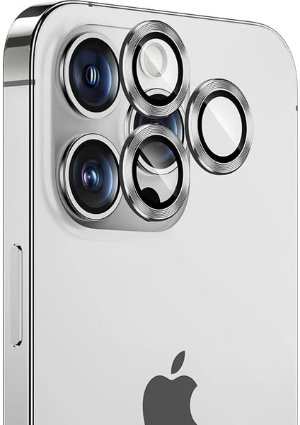 14 Pro / 14 Pro Max Gümüş Için Kamera Lens Koruyucu Çizilmez Hd Görüntü Bozmaz Metal Temperli Cam