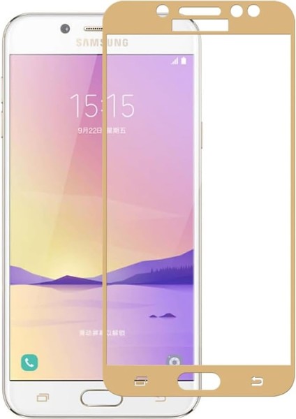 Galaxy C8 Uyumlu Full Kaplayan Temperli 5d Ekran Koruyucu Cam (Gold)