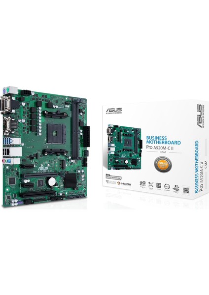 Pro A520M-C Iı/csm Amd A520 Am4 Ddr4 4600 Dp HDMI DVI VGA M2 Usb3.2 Com Pcı Tpm Matx Asus 5x Protectıon Iıı Anakart